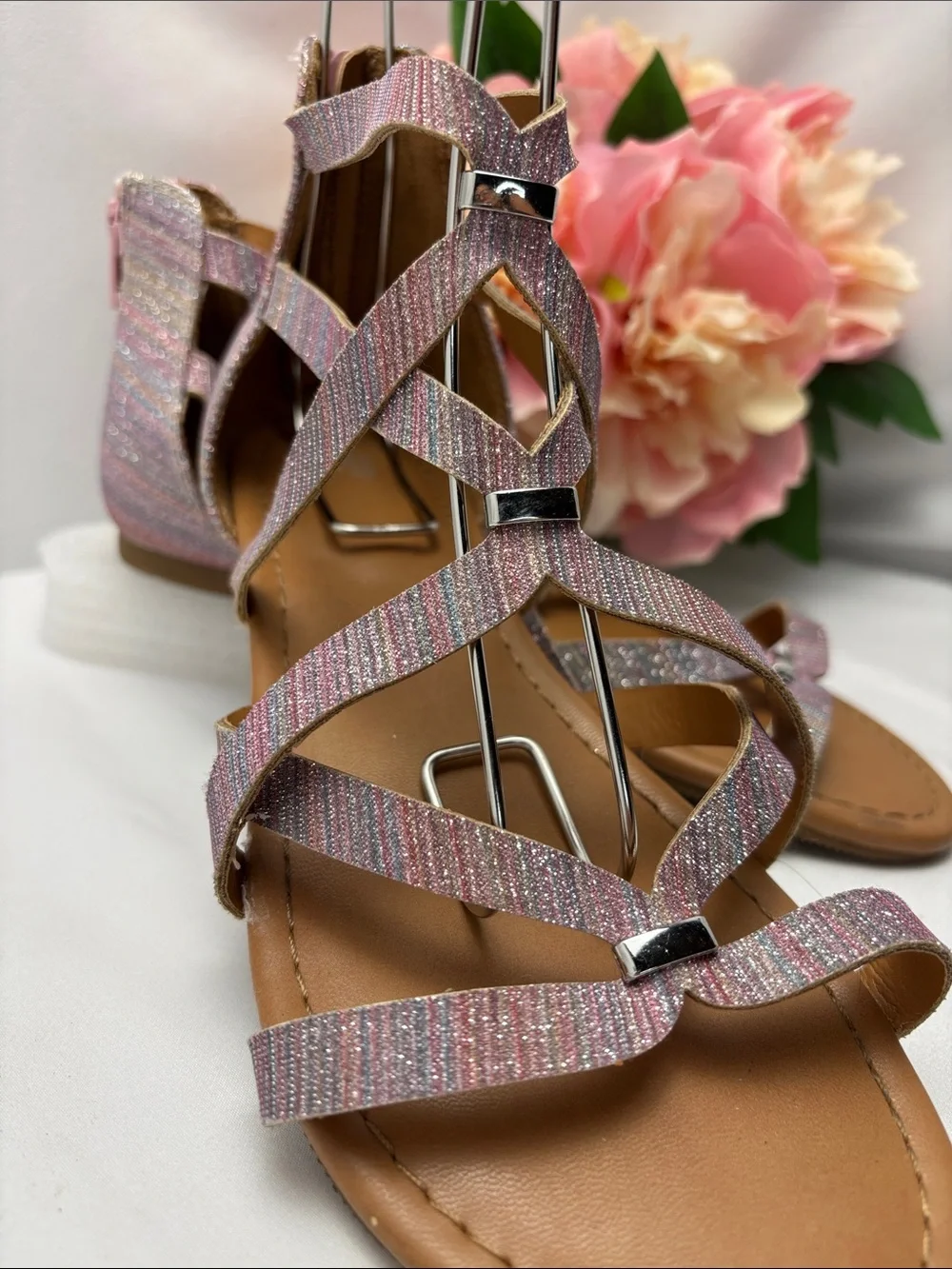SO Girls 5 Pink/Purple/Blue Glitter Strappy Gladiator Sandals #477